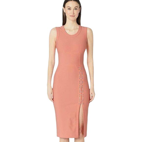 YIGAL AZROUEL NEW $795 Mechanical Stretch Sleeveless Lace-Up‎ Dress Size 6 - Picture 3 of 6